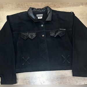 Vintage Black leather/denim Rocky‎ Mountain Jacket made in the USA size Large